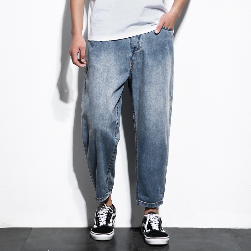 九分牛仔裤男宽松大码哈伦胖子加肥加大9分裤潮牌浅色潮夏季薄款