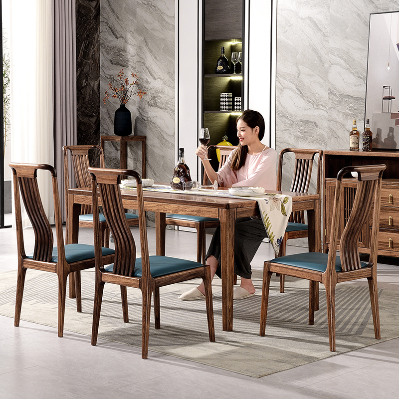 乌金金木餐桌桌椅组合6人实木长方形饭桌小户餐桌