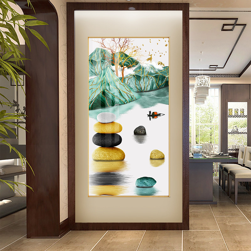 石来运转玄关装饰画入门门户竖版走廊过道壁画北欧现代装饰画