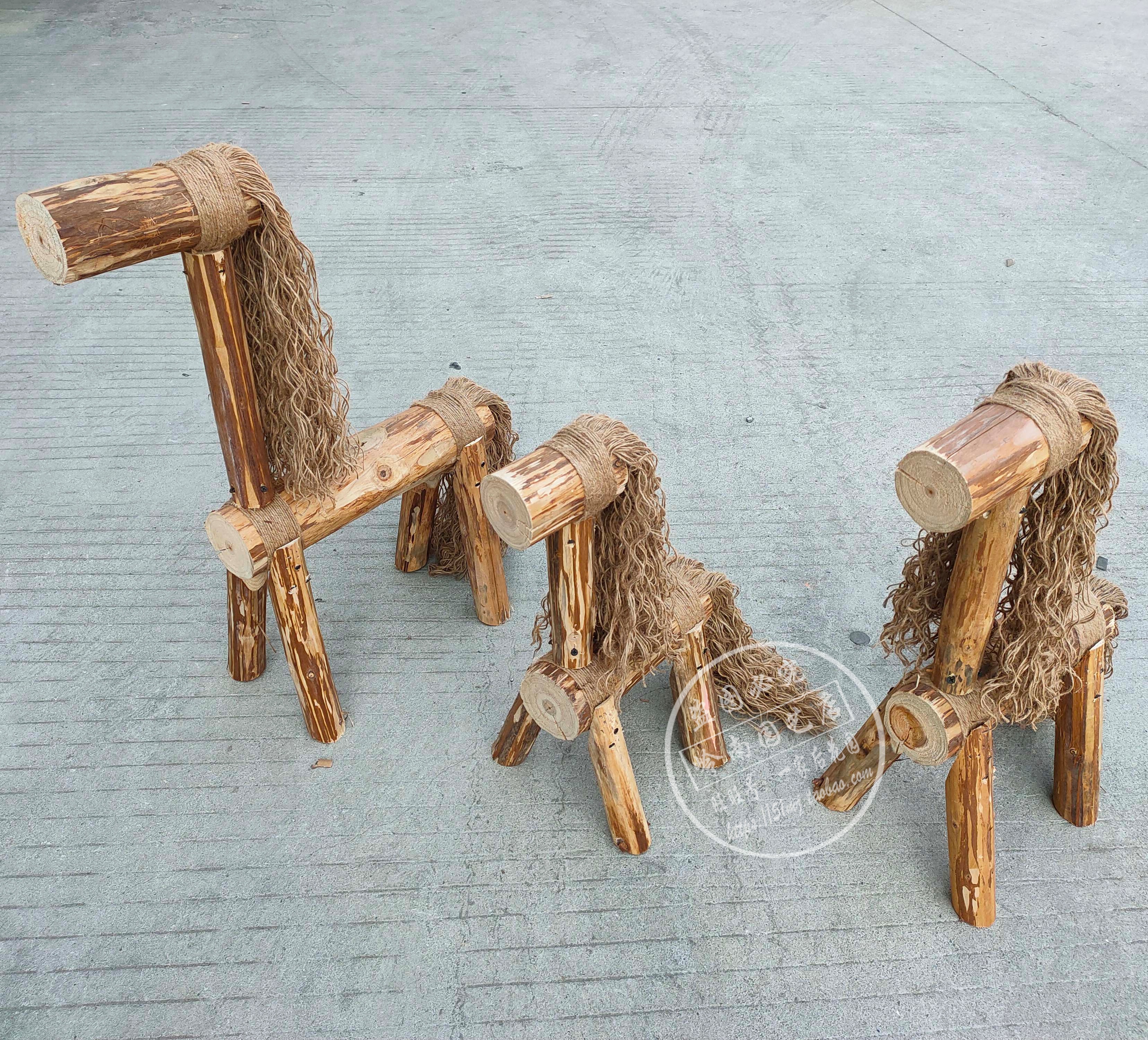 仿古古木马创意实木手工木头动物造型造景装饰摆件