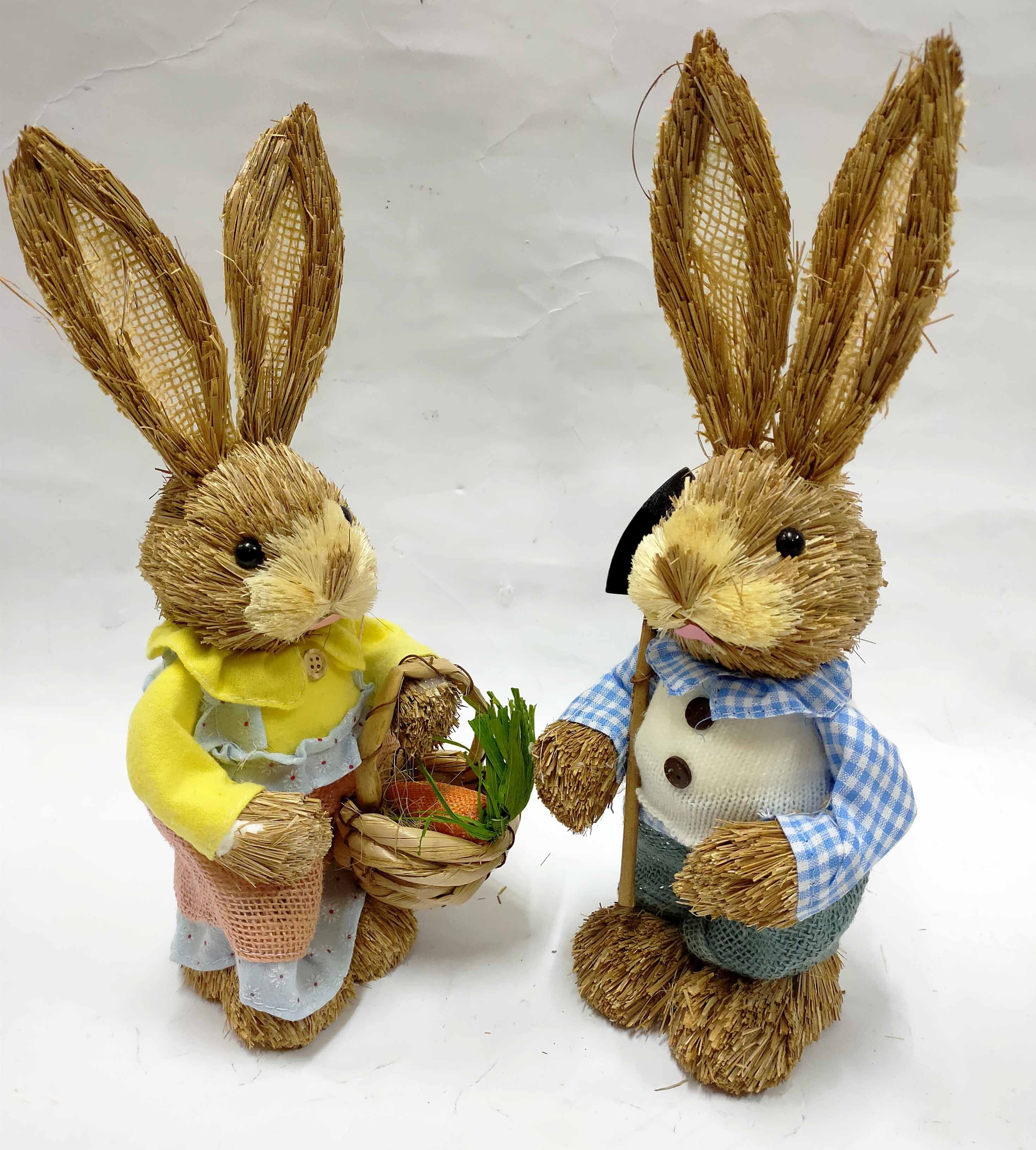 编织手工草编雌雄双兔家居装饰摆件仿真动物工艺品摆件