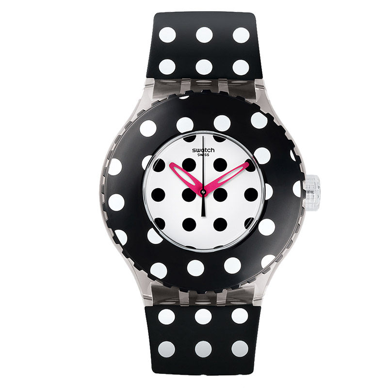 swatch手表女学生 斯沃琪波点镂空可游泳潜水表 纯净圆点suuk107