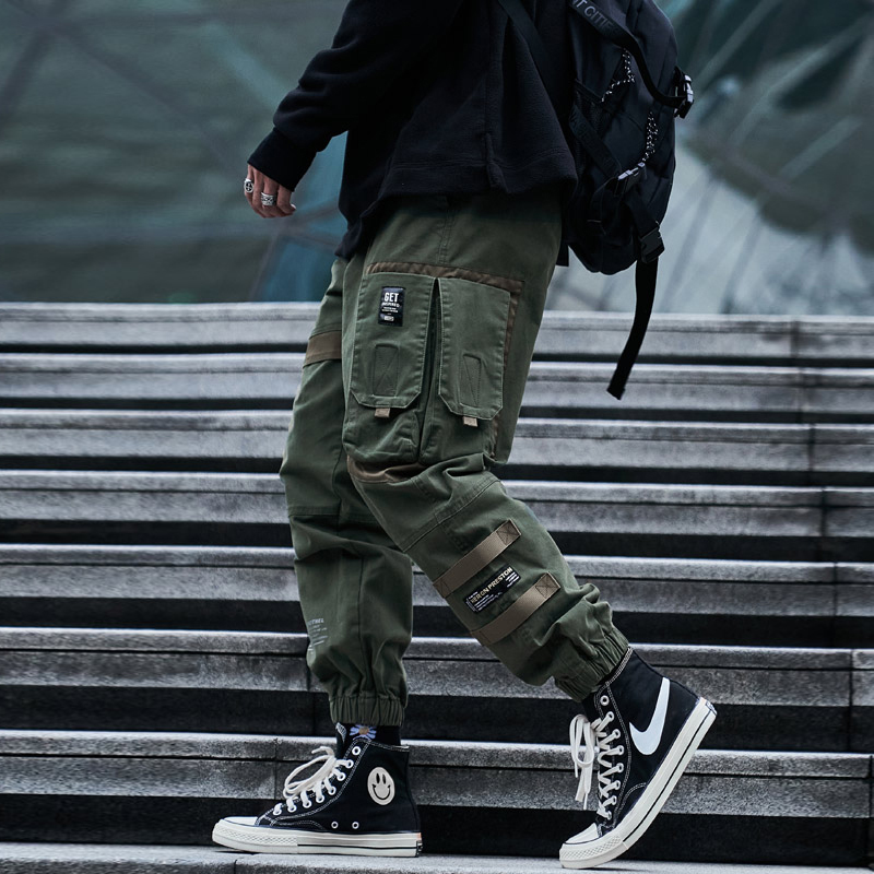 国潮机能风工装裤男潮牌痞帅修身束脚潮流秋冬季战术多口袋伞兵裤