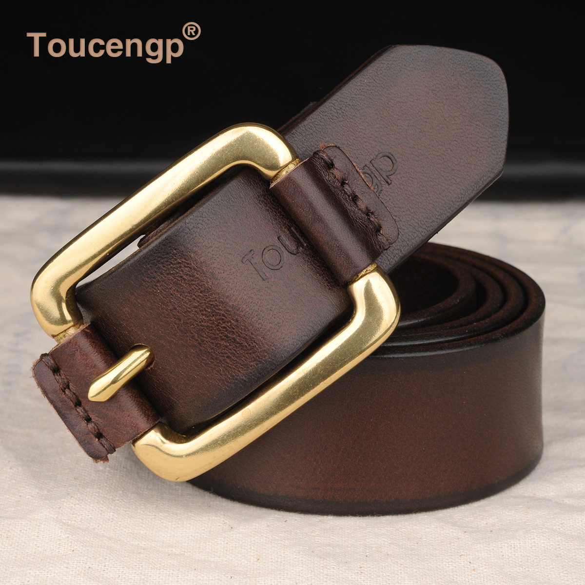 铜头皮带 男士裤腰带青年中年少年针扣头层纯牛皮真皮休闲百搭