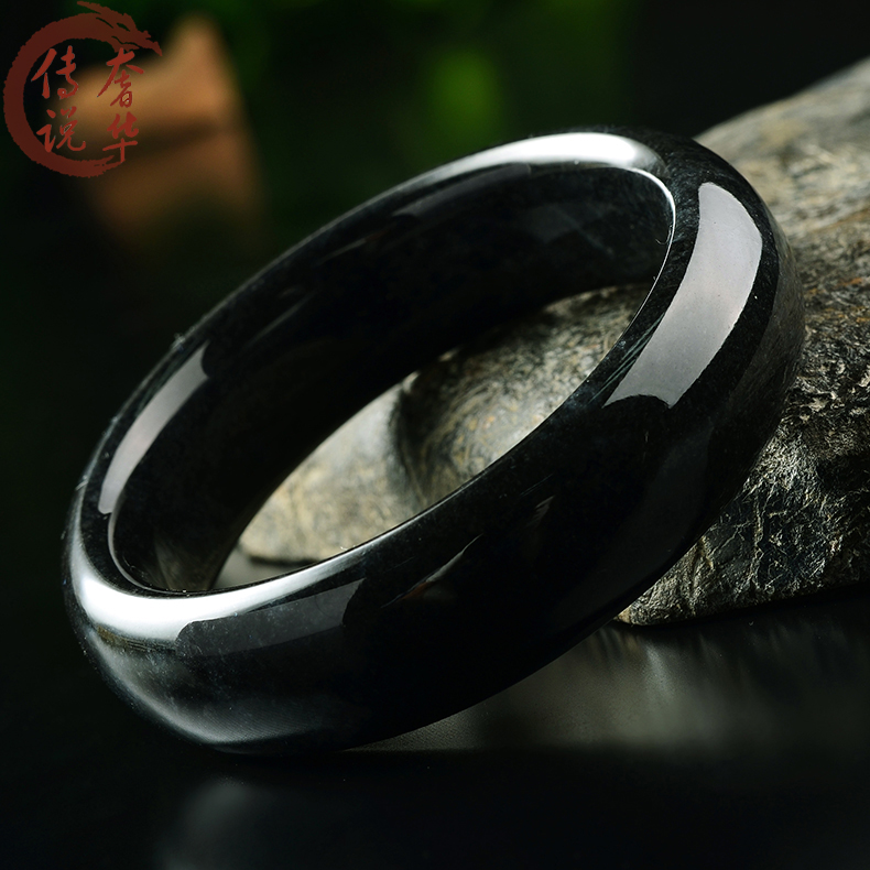 luxurylegend奢华传说乌鸡黑冰玉手手镯缅甸天然翡翠手镯