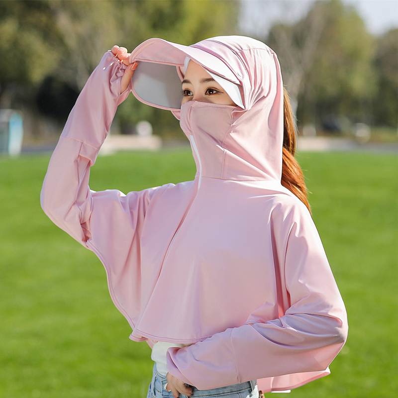 防晒帽子子女夏季骑车遮脸防紫外线遮阳帽出游面罩帽子