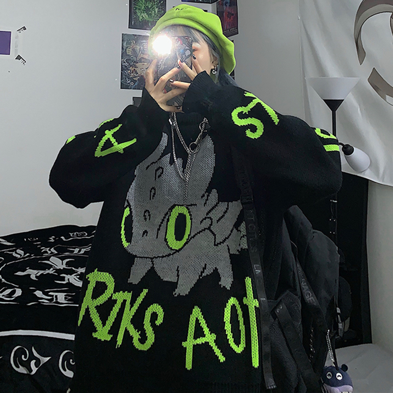 INSstudios 潮流ins韩版冬季加厚针织衫卡通提花圆领套头毛衣男女