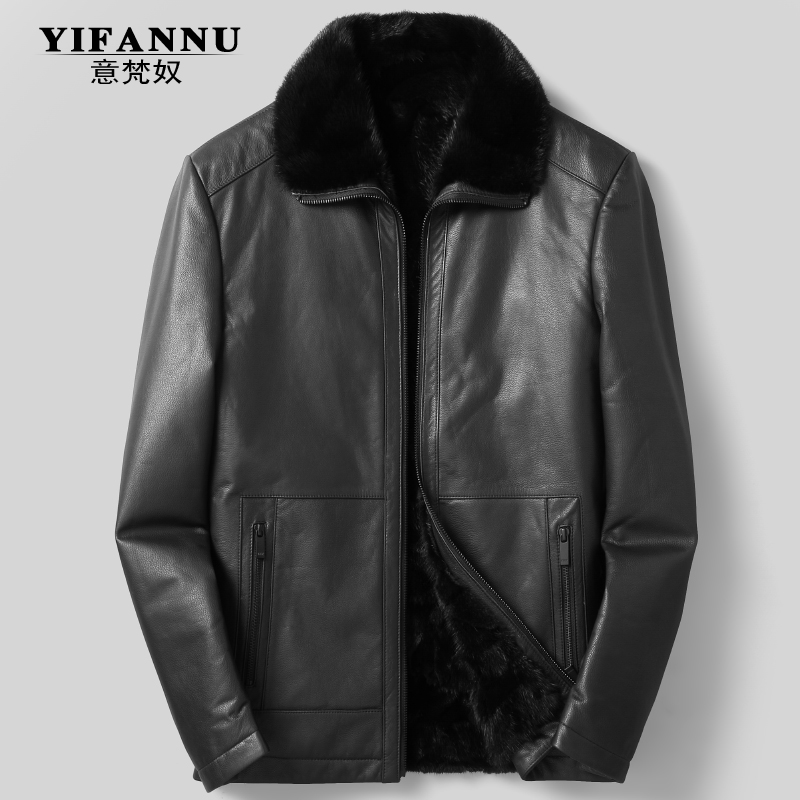 水貂内胆皮毛一体男士海宁真皮皮衣头层牛皮夹克皮草大衣外套加厚