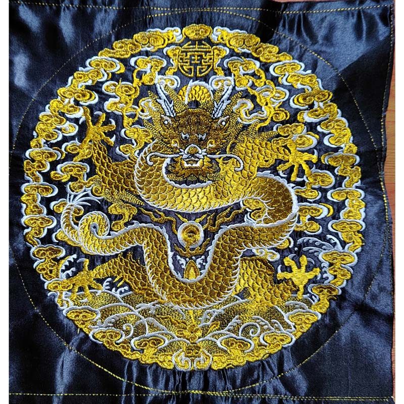 金色龙图腾刺绣文玩朝服绣片纹官皇帝龙袍布贴苗族织锦