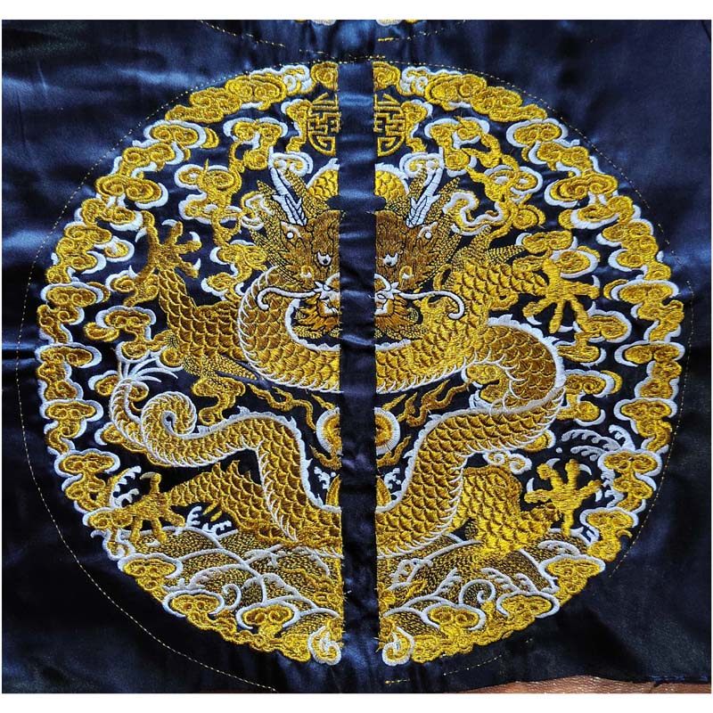 金色龙图腾刺绣文玩朝服绣片纹官皇帝龙袍布贴苗族织锦