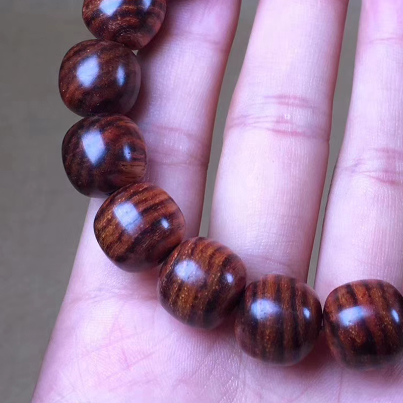 大檀海老油虎皮纹型手链海南黄花梨直桶珠手串男木手链