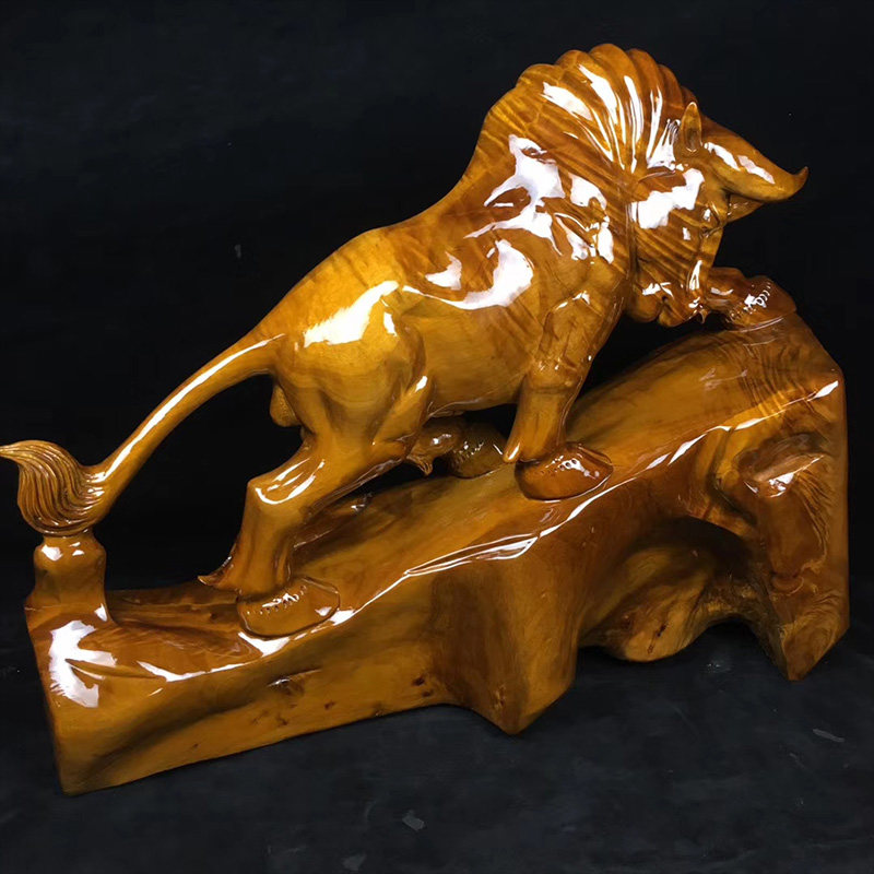 大檀小叶桢楠金丝楠木木雕3d立体花纹牛气摆件