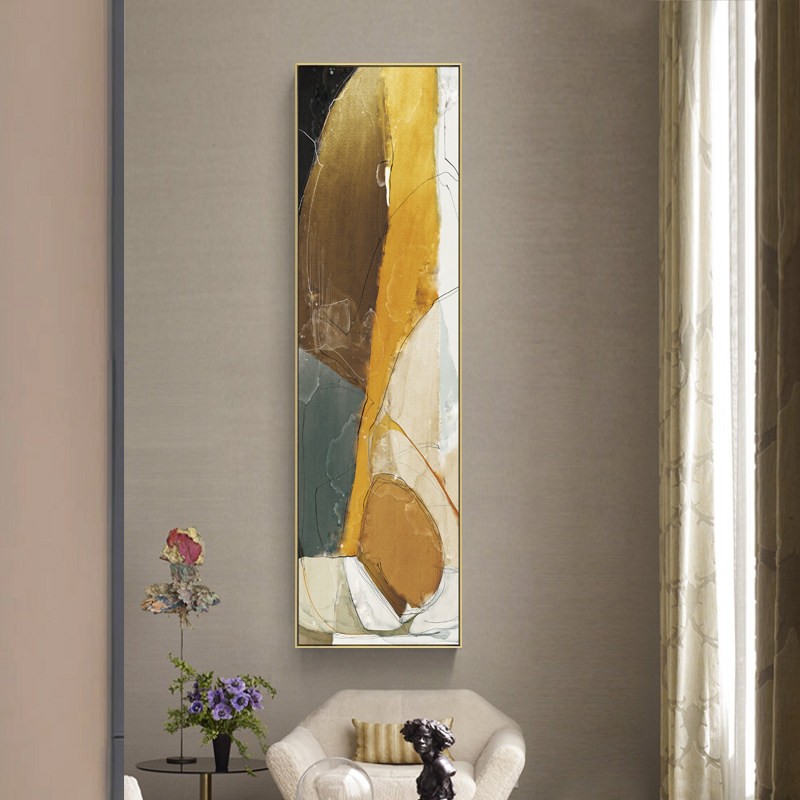 领悟现代简约抽象竖版装饰画别墅玄关挂画油画长条现代装饰画