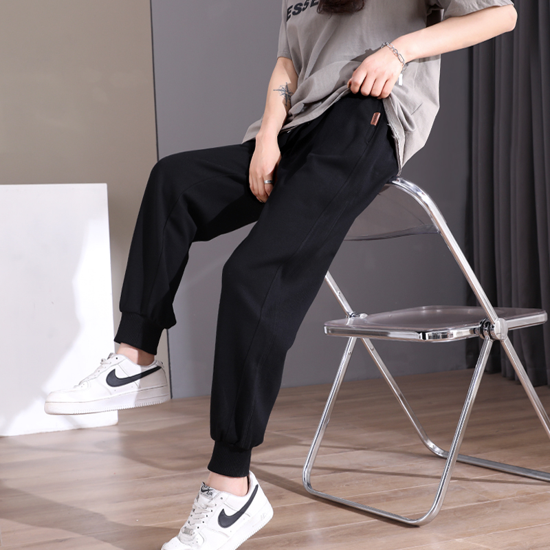 黑色运动裤女夏季薄款宽松束脚显瘦大码小个子休闲哈伦卫裤子春秋