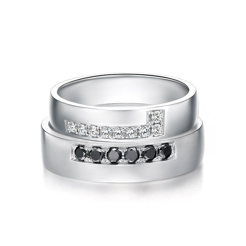 dr darryring 结婚男女戒指对戒黑白钻浪漫款定制18k金钻戒