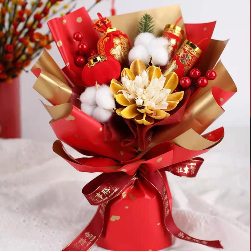 2021新年装饰摆件干花花束礼盒包装送人真花干花