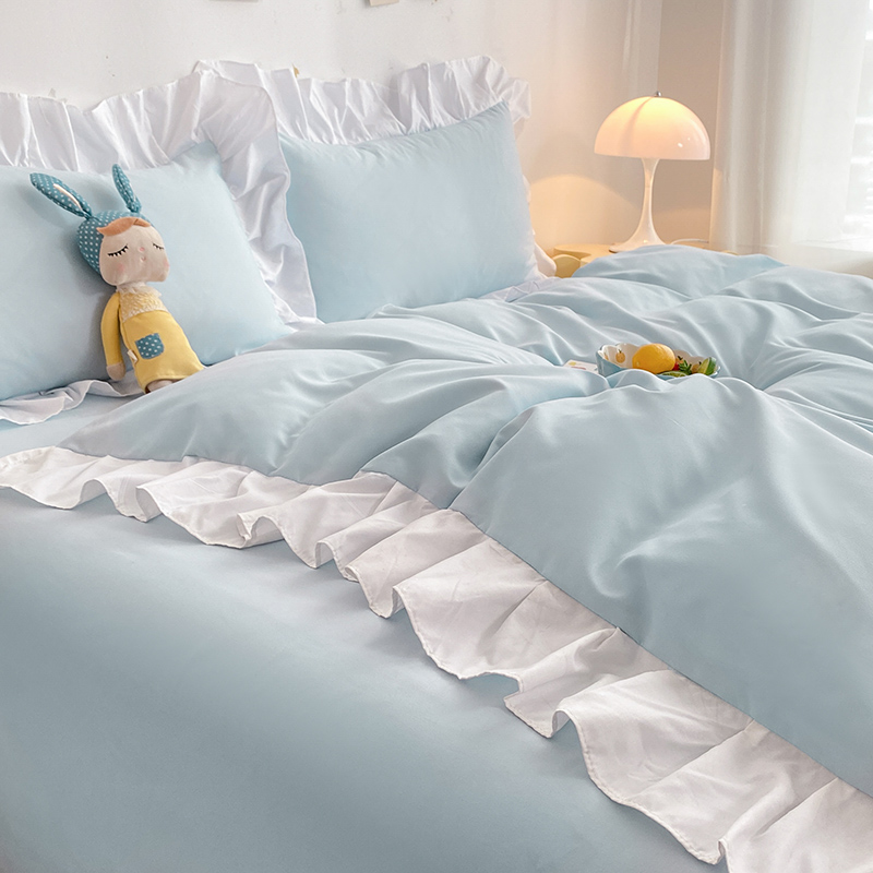 ins小清新床上四件套夏季冰丝床单被套三件套100水洗棉夏天裸睡4