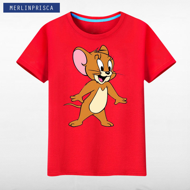 鼠年年春节新款本命年鼠你有钱红色猫和老鼠短袖纯棉t恤