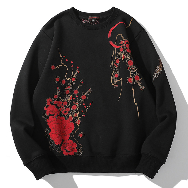 秋冬新款横须贺双龙刺绣男士圆领卫衣国潮青少年卫衣