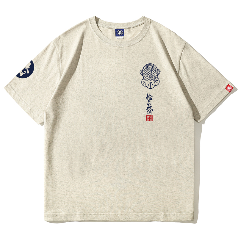 2022新款小鲤鱼海草印花日系原宿风潮牌男女情侣半袖T恤短袖打底