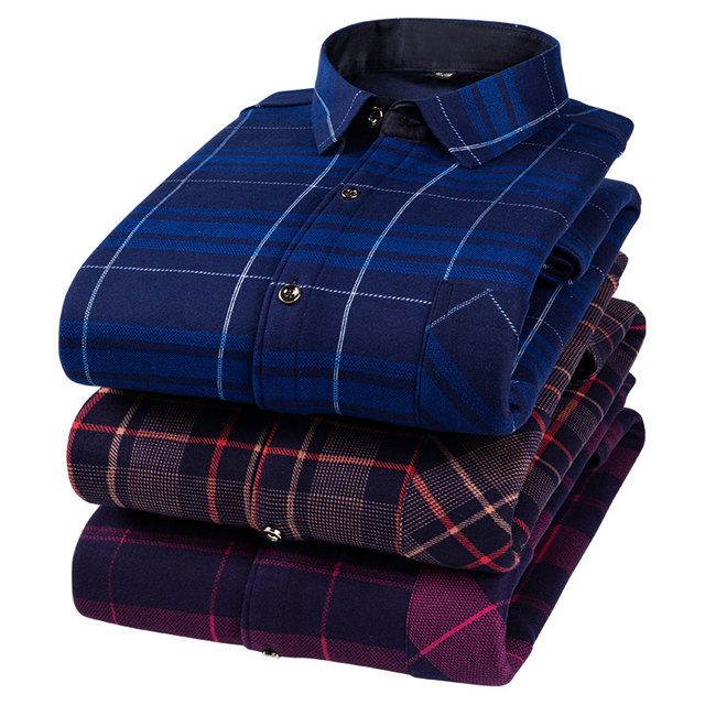 Golden Shield men's warm winter thick plaid long-sleeved shirt men's business casual men's shirts-inch shirt plus velvet big yards Golden Shield men's warm winter thick plaid long-sleeved shirt men's business casual men's shirts-inch shirt plus velvet big yards