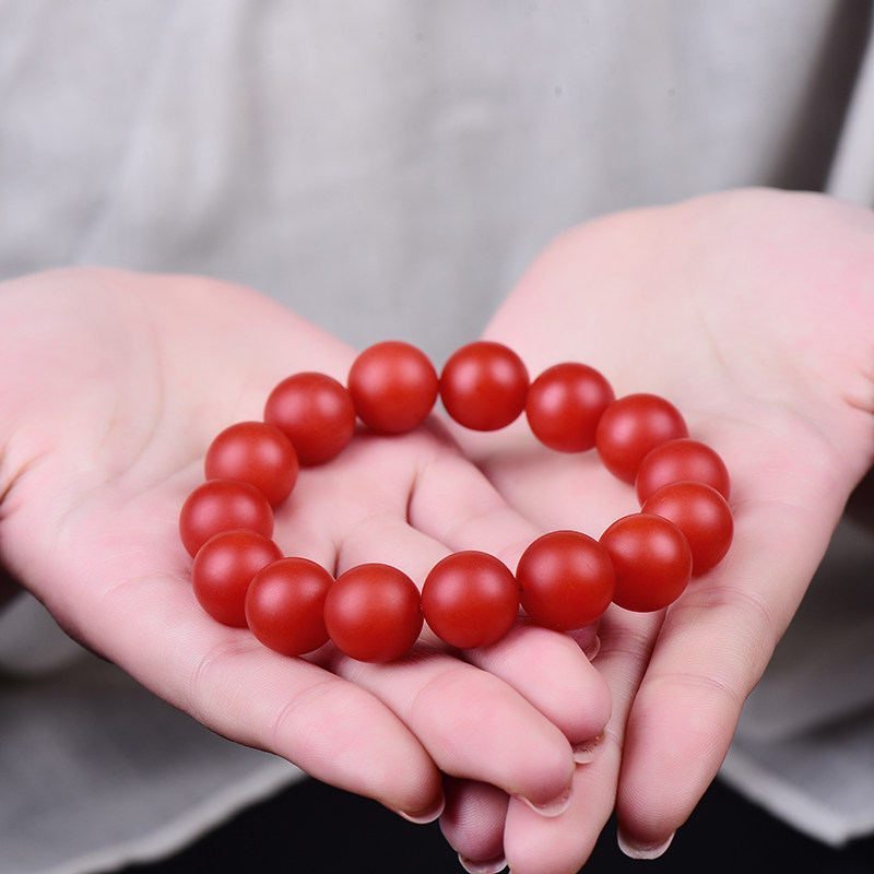 玛瑙天然正宗保山南红手链满色满柿子手串磨砂手链