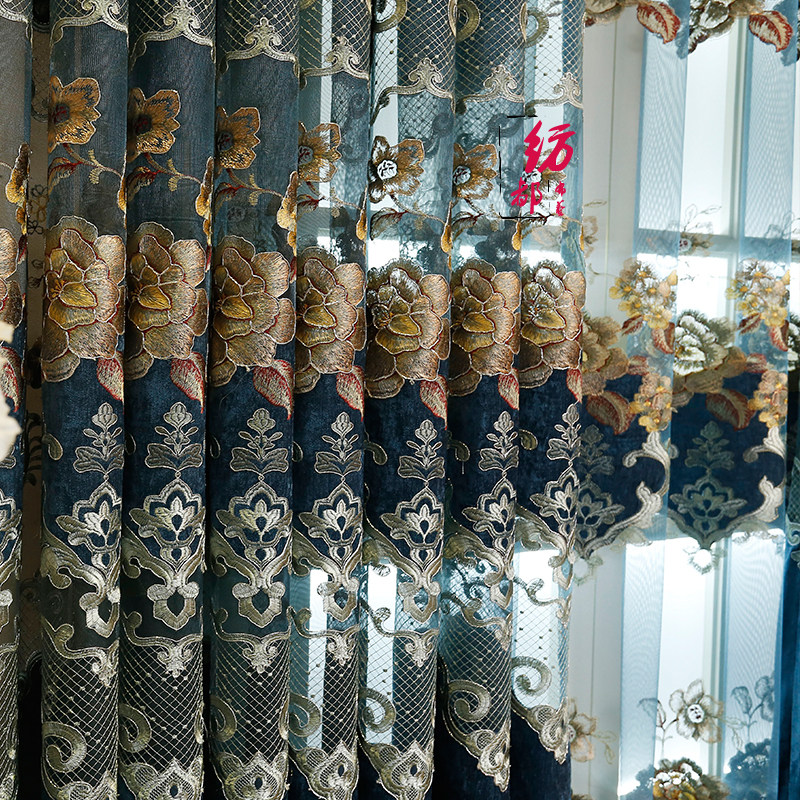 欧式窗帘水溶镂空绣花雪尼尔定制制成品客厅卧室定制窗帘