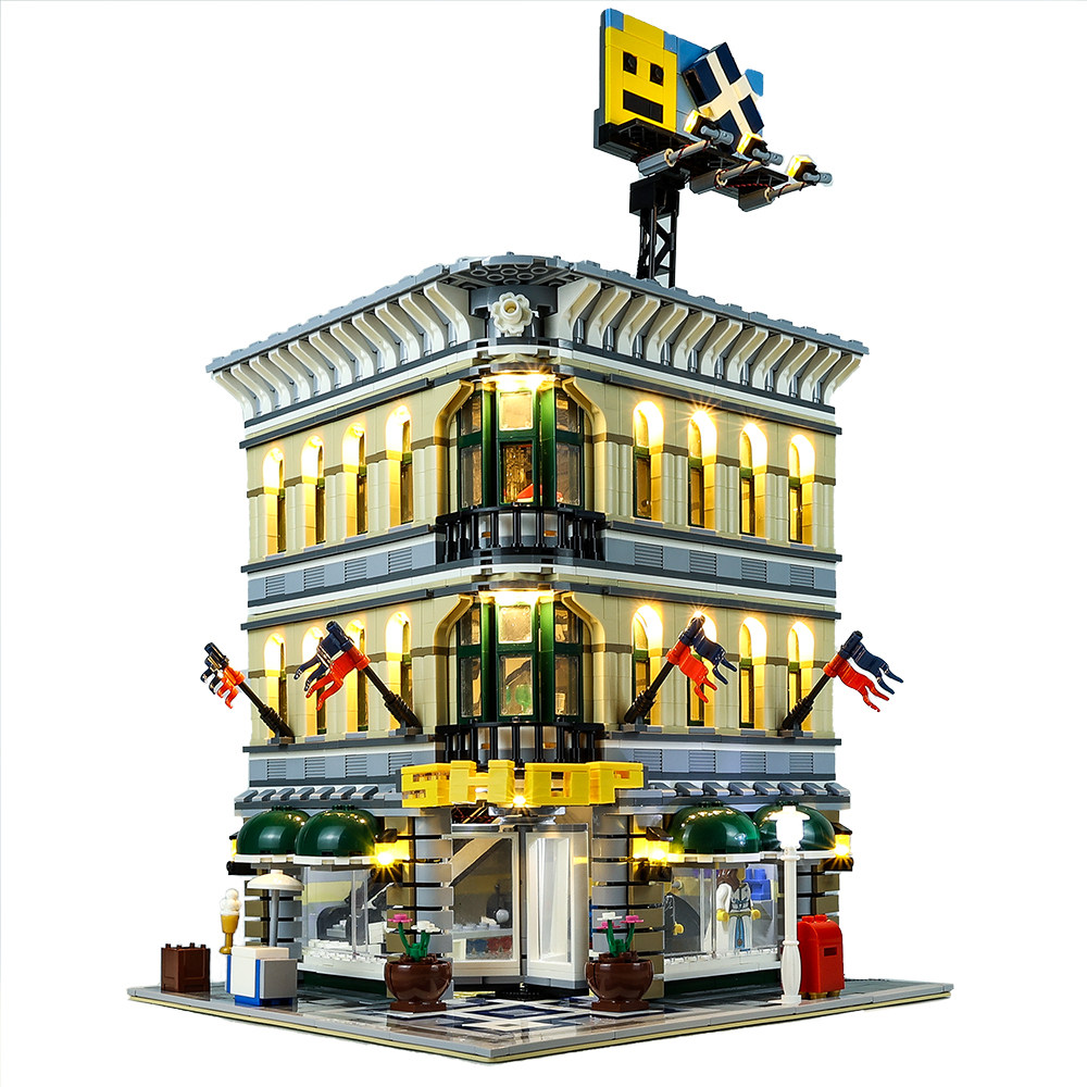 可匀兼容适用乐高10211创意街景百货大楼led积木塑料积木