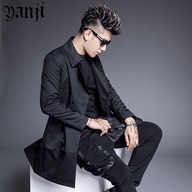 言吉风衣男斗篷中长款英伦风韩版西装领男士大衣修身潮流外套披风