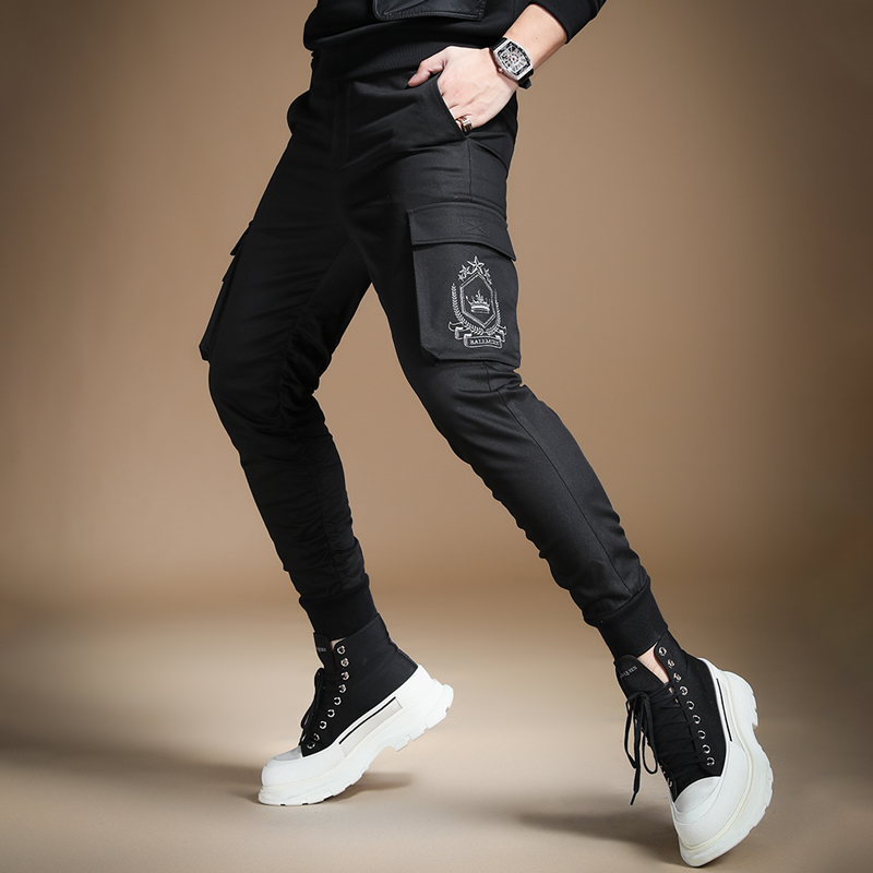 言吉潮流束脚裤长裤男士裤子夏季薄款机能风工装裤韩版修身休闲裤