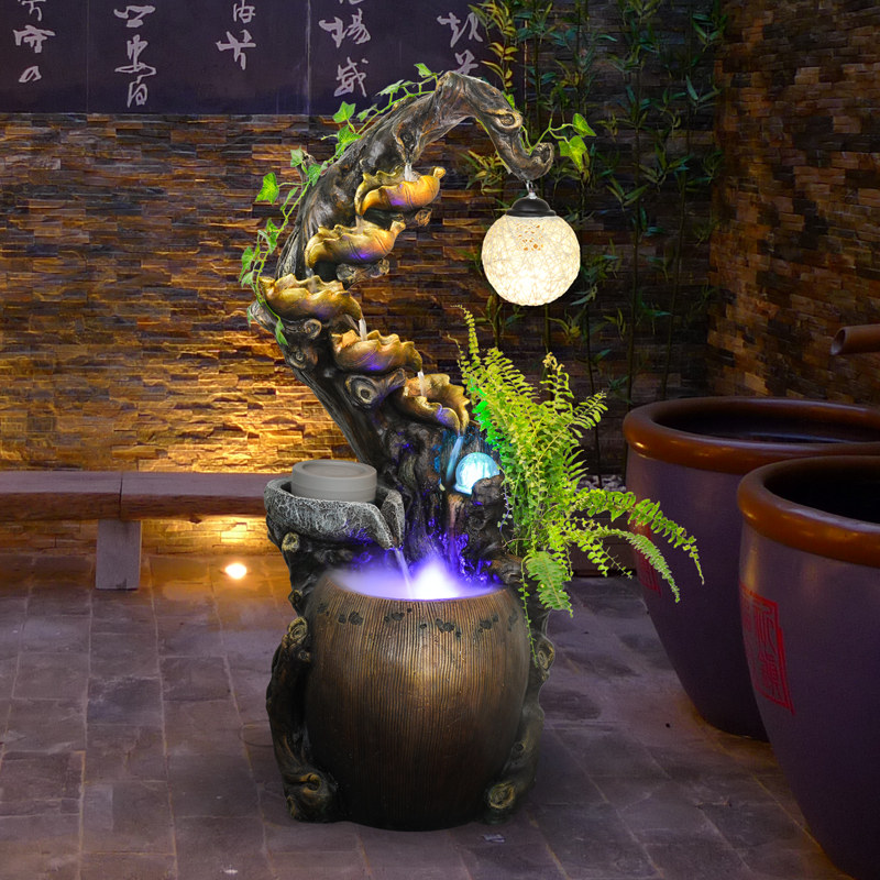 新中式喷泉室内装饰水轮风水摆设水景流水会所加湿器摆件
