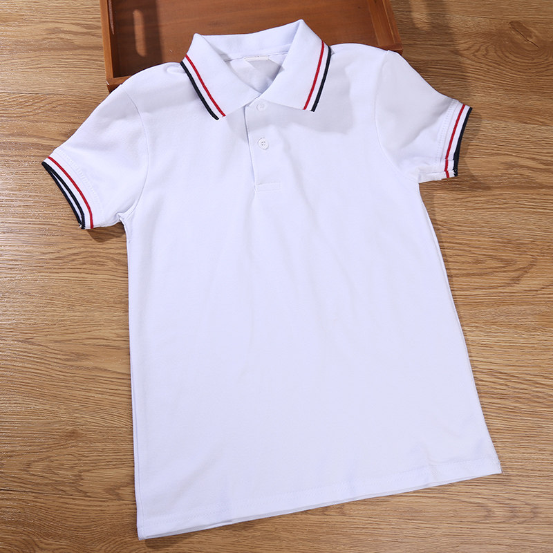 儿童校服男童女童短袖polo男孩中大小学生白色校服
