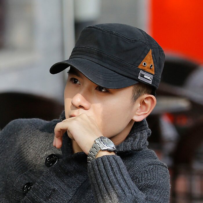 春夏男士休闲平顶军帽铆钉户外遮阳休闲运动鸭舌帽子