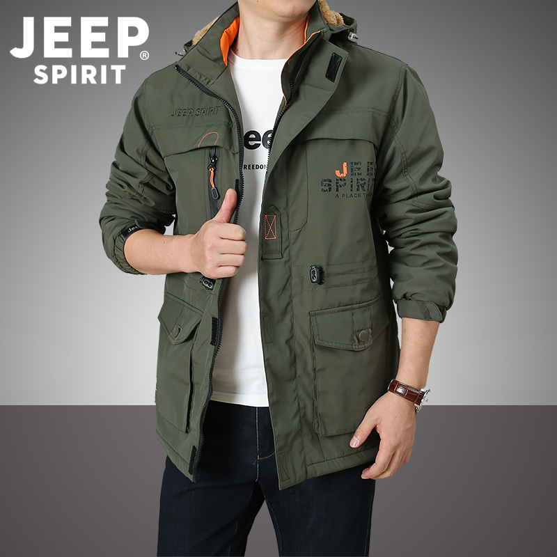 JEEP春秋季薄款男士外套工装夹克户外休闲宽松大码防风冲锋上衣男