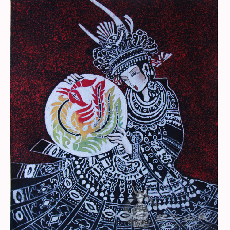 蜡染装饰画苗族相框画芯特色工艺品酒店40x45cm苗族蜡染