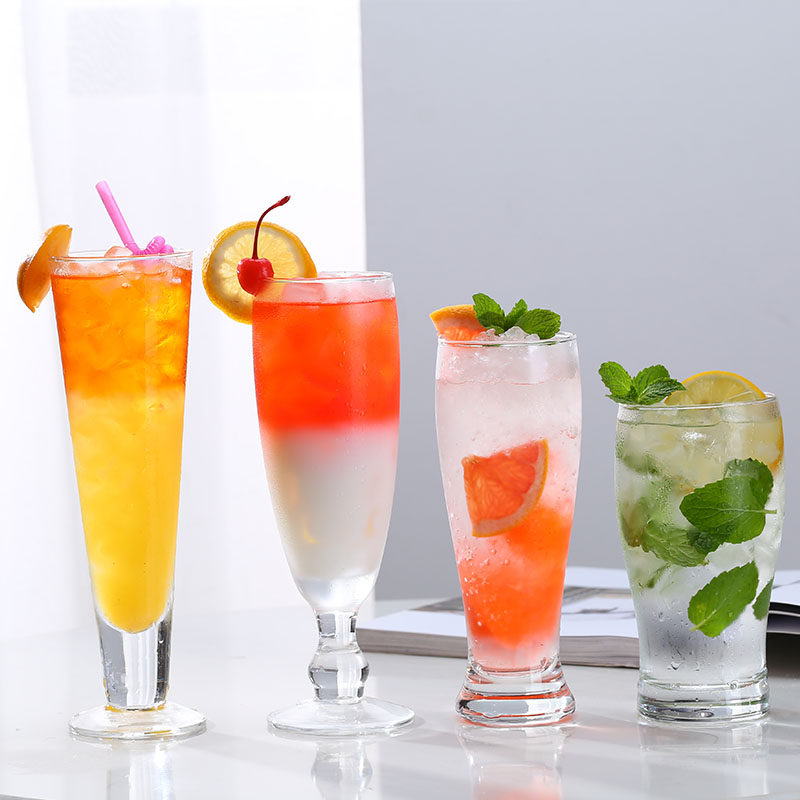 加厚玻璃果汁饮料个性冰沙甜品奶茶冷饮曲形透明玻璃杯