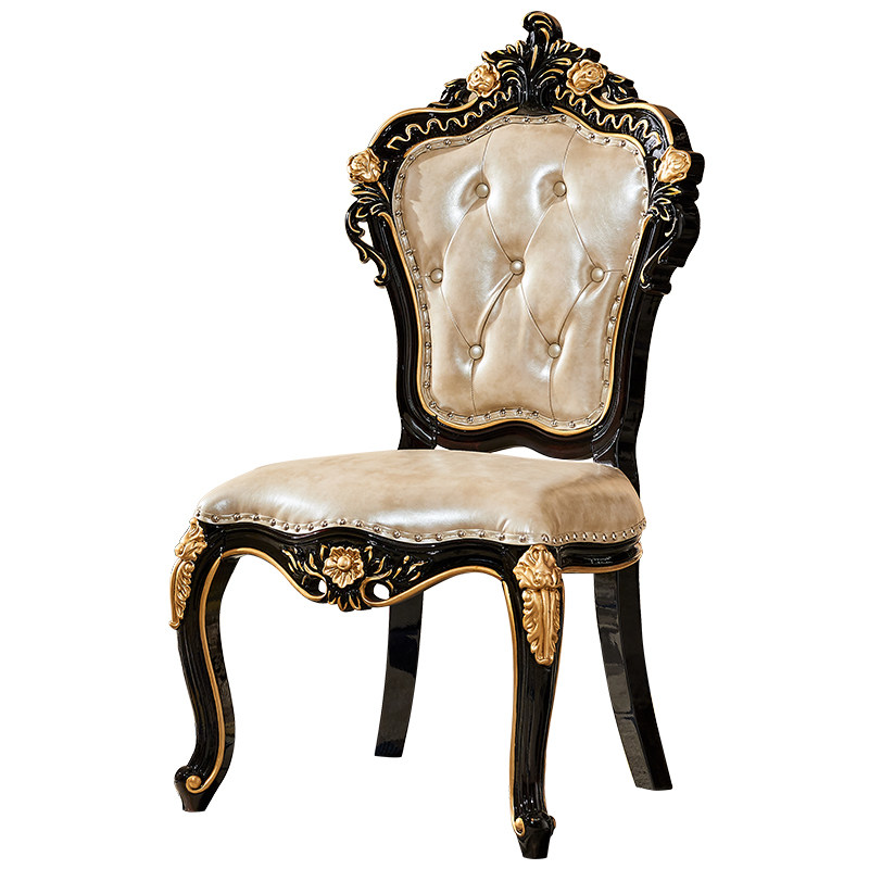 玛蒂诗欧式真皮餐椅高档实木双面雕花描金餐椅新古典黑檀风格h722