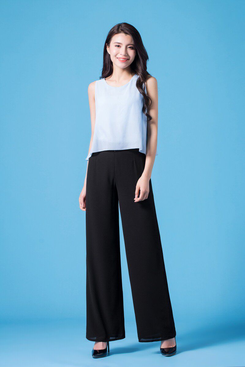 2021新品阔腿雪纺裙裤大直筒裤长裤白色女裤休闲裤