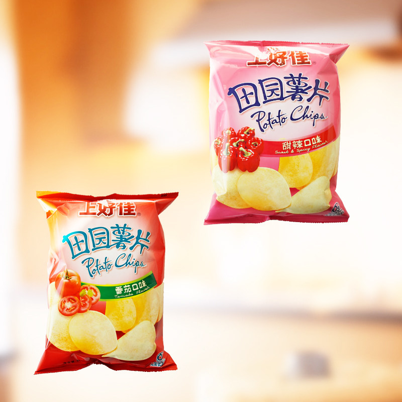 上好佳田园薯片原味芥末80g休闲零食膨化食品女友膨化食品