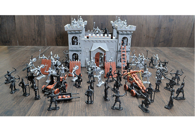 士兵玩具古代兵人中世纪战士骑兵投石车塑料小人战争军事场景套装