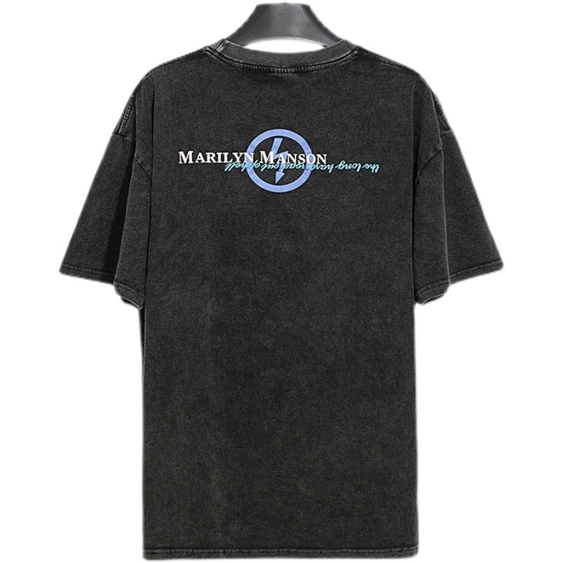 marilynmanson玛丽莲曼森短袖vintage宽松破坏水洗做旧t恤