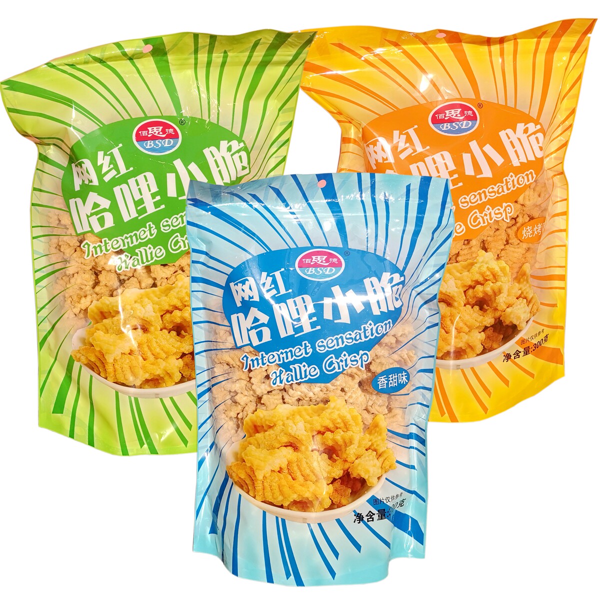 哈哩怀旧零食小脆虾条锅巴300g3袋大包办公膨化食品