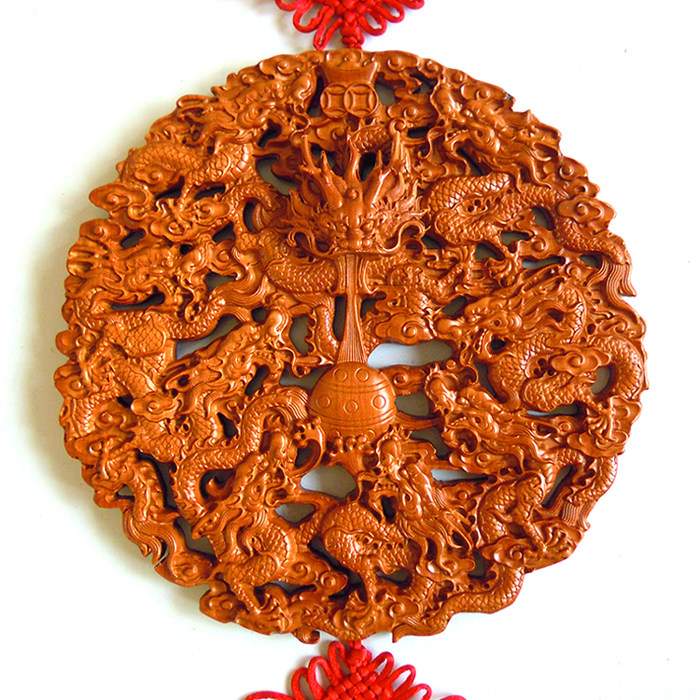 桃木九龙戏珠献宝挂件镇宅辟邪招财木雕刻客厅玄关墙壁装饰工艺品