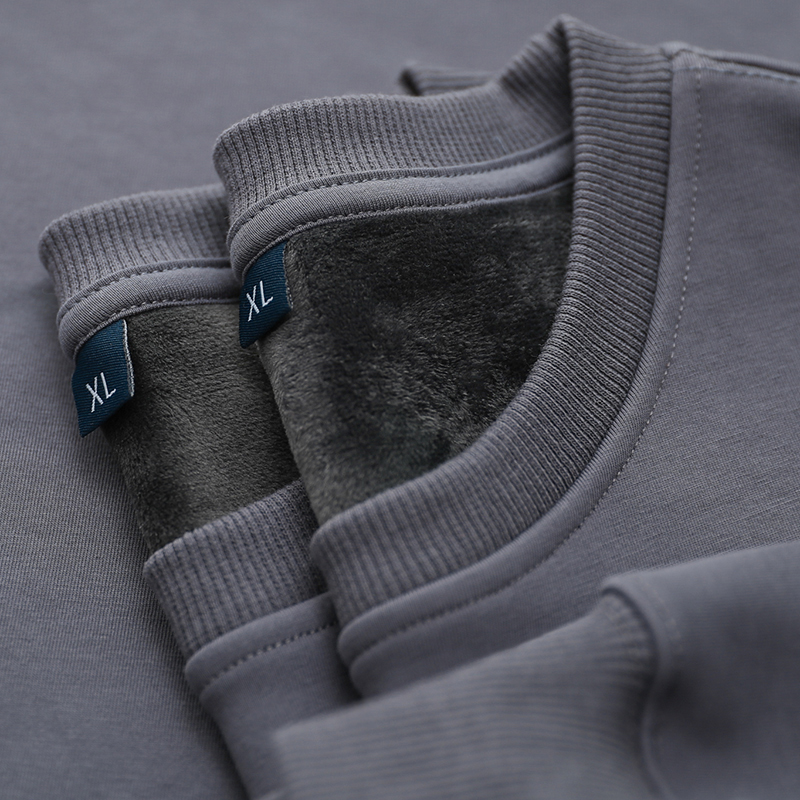 高级灰 深灰色圆领套头纯色卫衣 情侣宽松休闲加绒加厚上衣男潮