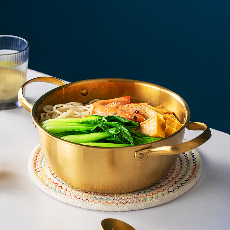 senseyo韩式泡面金色拉面网红汤锅电磁炉双耳不锈钢火锅