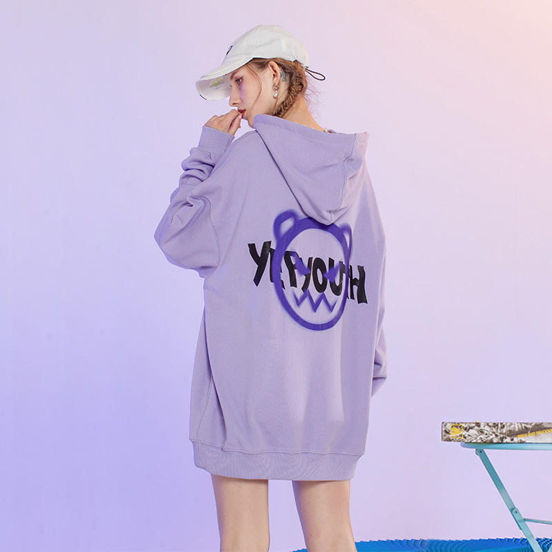 YEP早春紫色卫衣女2022新款潮ins宽松春装情侣装小熊上衣外套女士