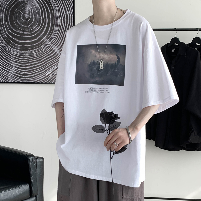 短袖t恤男2022新款夏季港风宽松冰感衣服百搭韩版潮流半袖潮牌ins