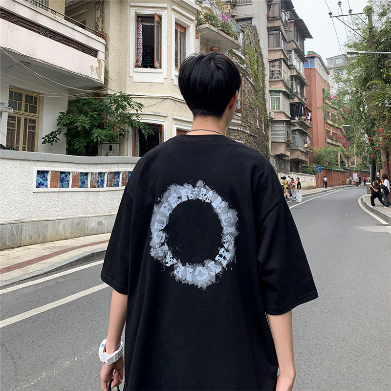 短袖t恤男港风夏季潮流体恤帅气男装百搭宽松ins潮牌嘻哈高街中袖