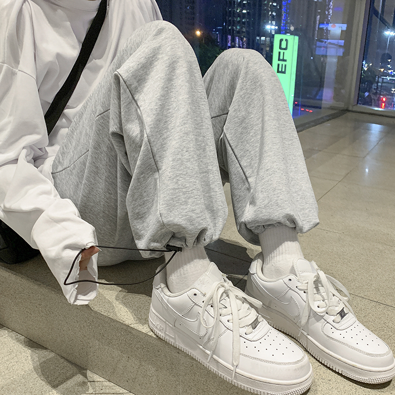 港风休闲运动裤抽绳束脚裤子男夏季韩版潮流百搭宽松阔腿九分卫裤