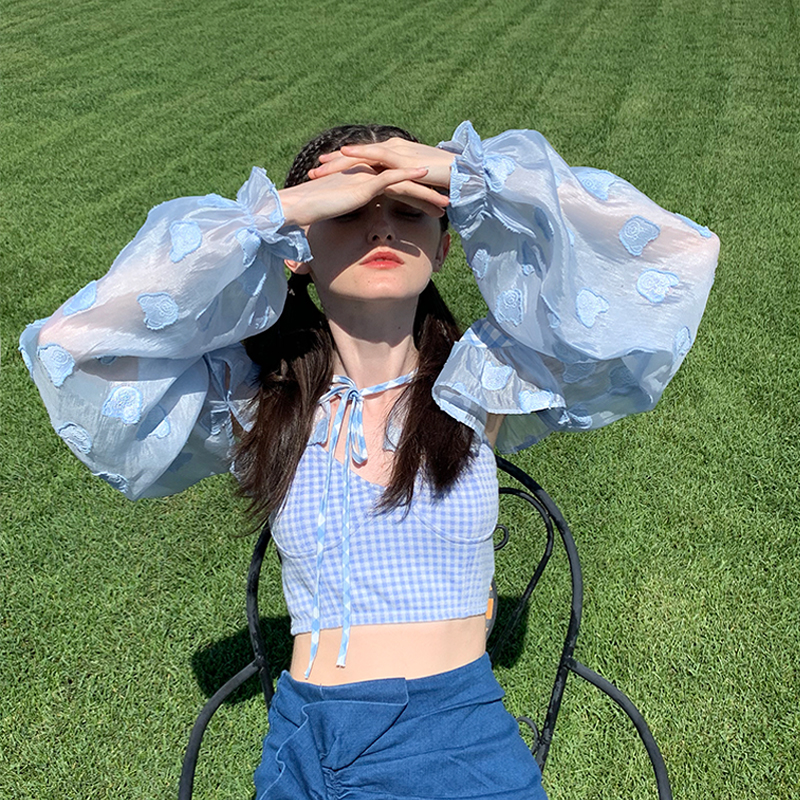 MOF礼物商店 新款透明小熊短款长袖防晒袖套上衣套装